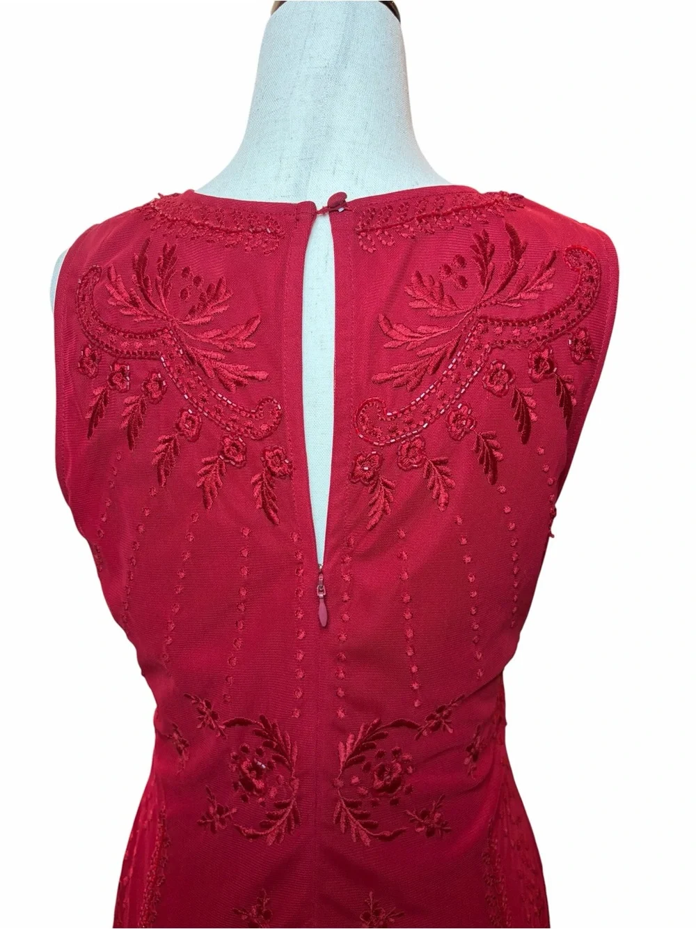 Aidan Mattox Embroidered Mesh Drop Waist Dress - Picture 8 of 12